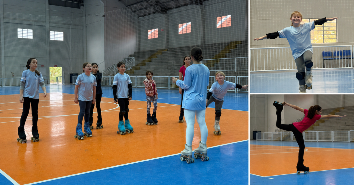 Crianças participam de aula gratuita de patinação artística em Cocal do Sul